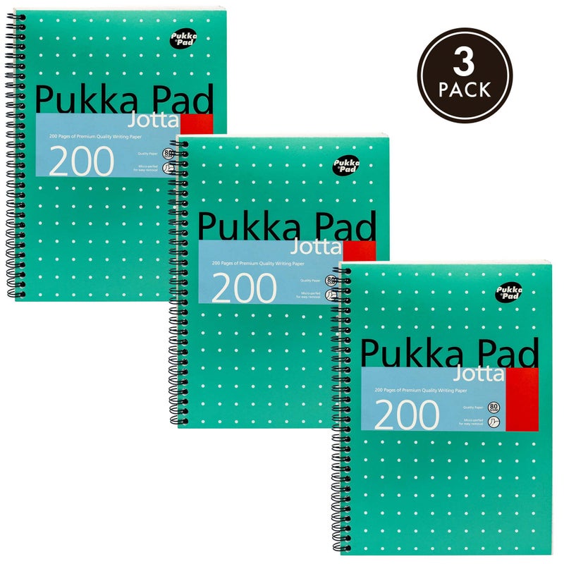 Pukka Pad, B5 Metallic Jotta Book 3-Pack for Home, School, and Office â€“ 10 x 8 in â€“ Wirebound Notebook with 8mm Lines and 80GSM Paper â€“ Features Perforated Edges - 200 Pages, Green - Image 2